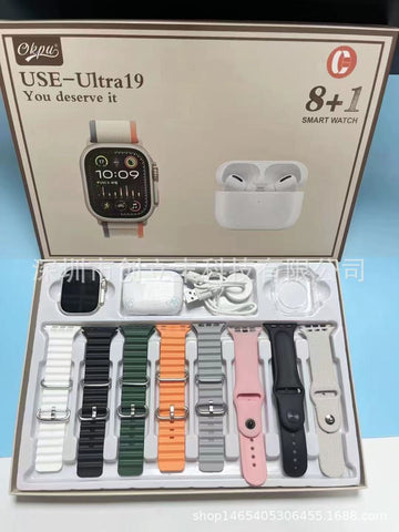 HD smart watch with Airpods and 8 straps and wireless charger