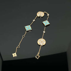 LV Bracelet New 4 Flowers With Diamonds Blue Turquoise
