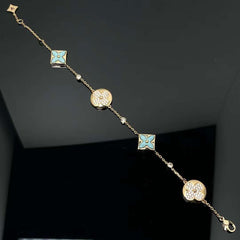 LV Bracelet New 4 Flowers With Diamonds Blue Turquoise