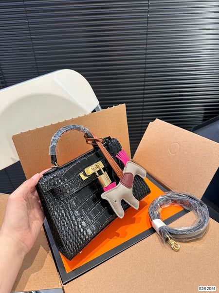 H Brikin with horse black handbag