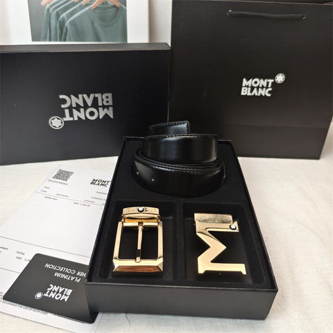 Mont Blan 2 buckel Belt Leather set