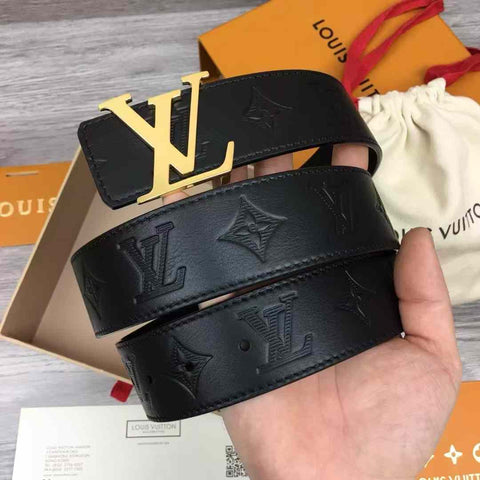 LV black Leather Belt with gold buckel