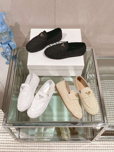 Prda Woven Round Toe Flat Loafers