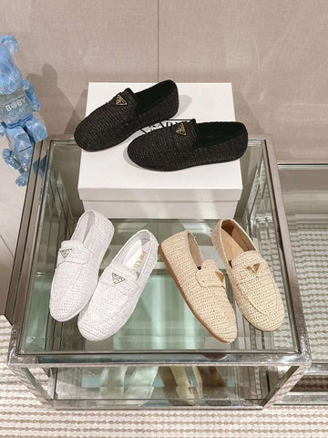 Prda Woven Round Toe Flat Loafers