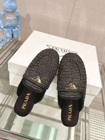 Prda Woven Round Flat Bottom Muller Half slippers