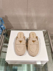 Prda Woven Round Flat Bottom Muller Half slippers
